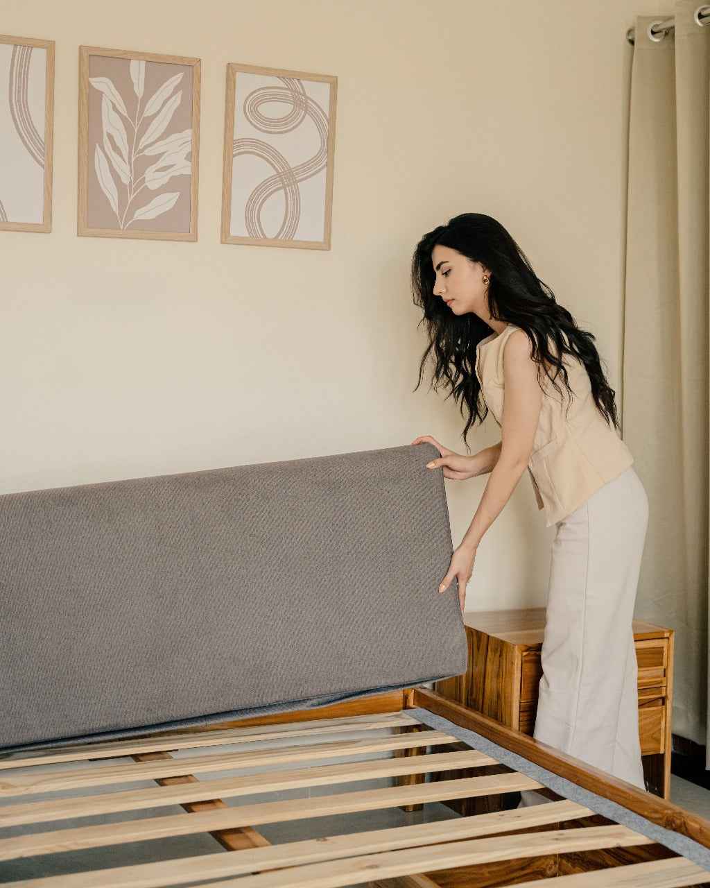Bed With Pillowboard - Natural Teak