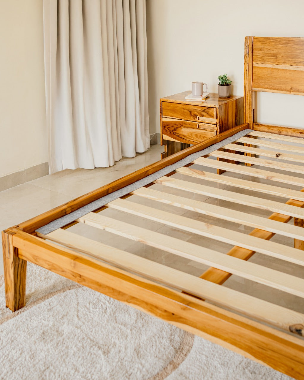Bed with Headboard Natural Teak image