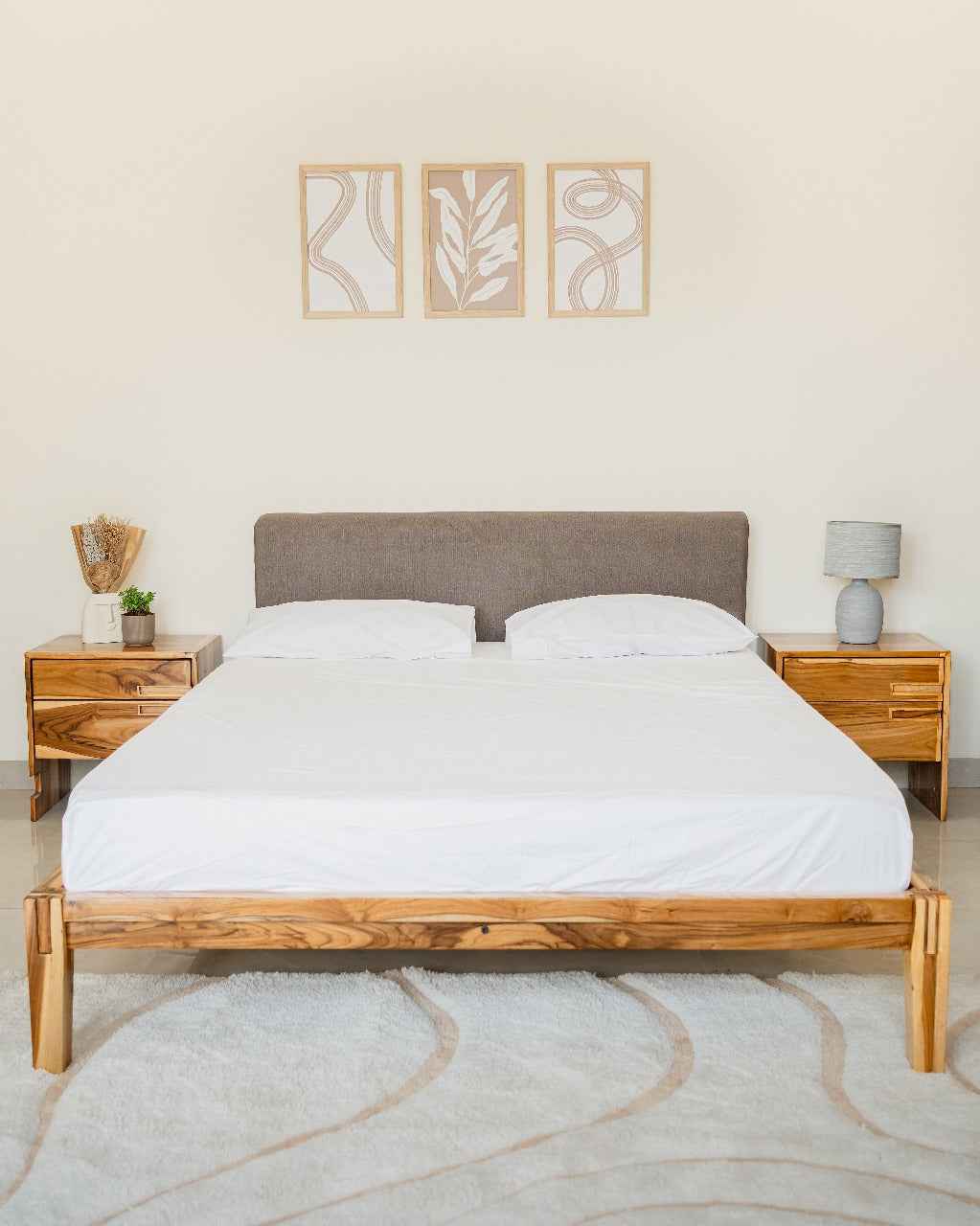 Bed With Pillowboard - Natural Teak