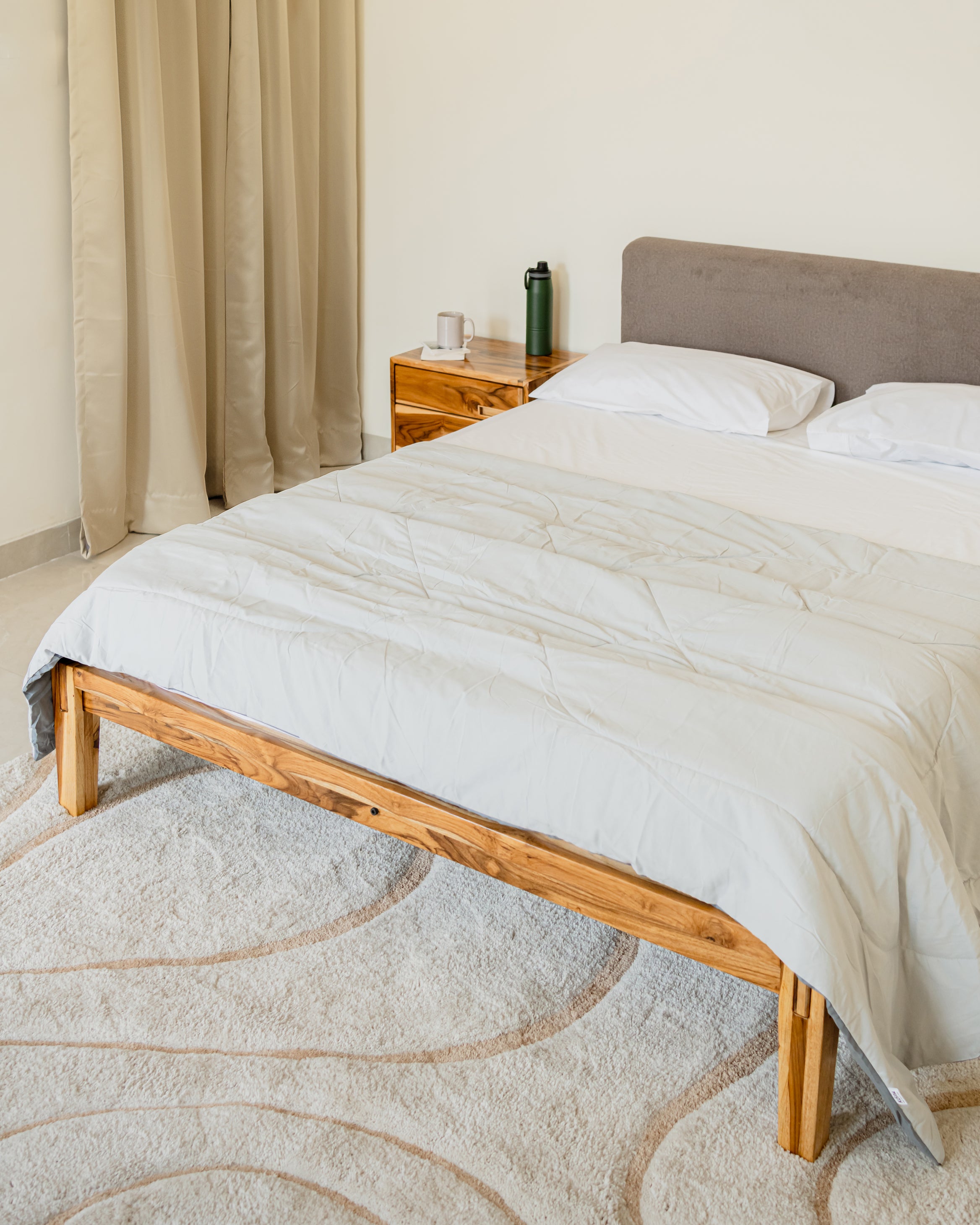 wooden bed with pillowboard Natural Teak