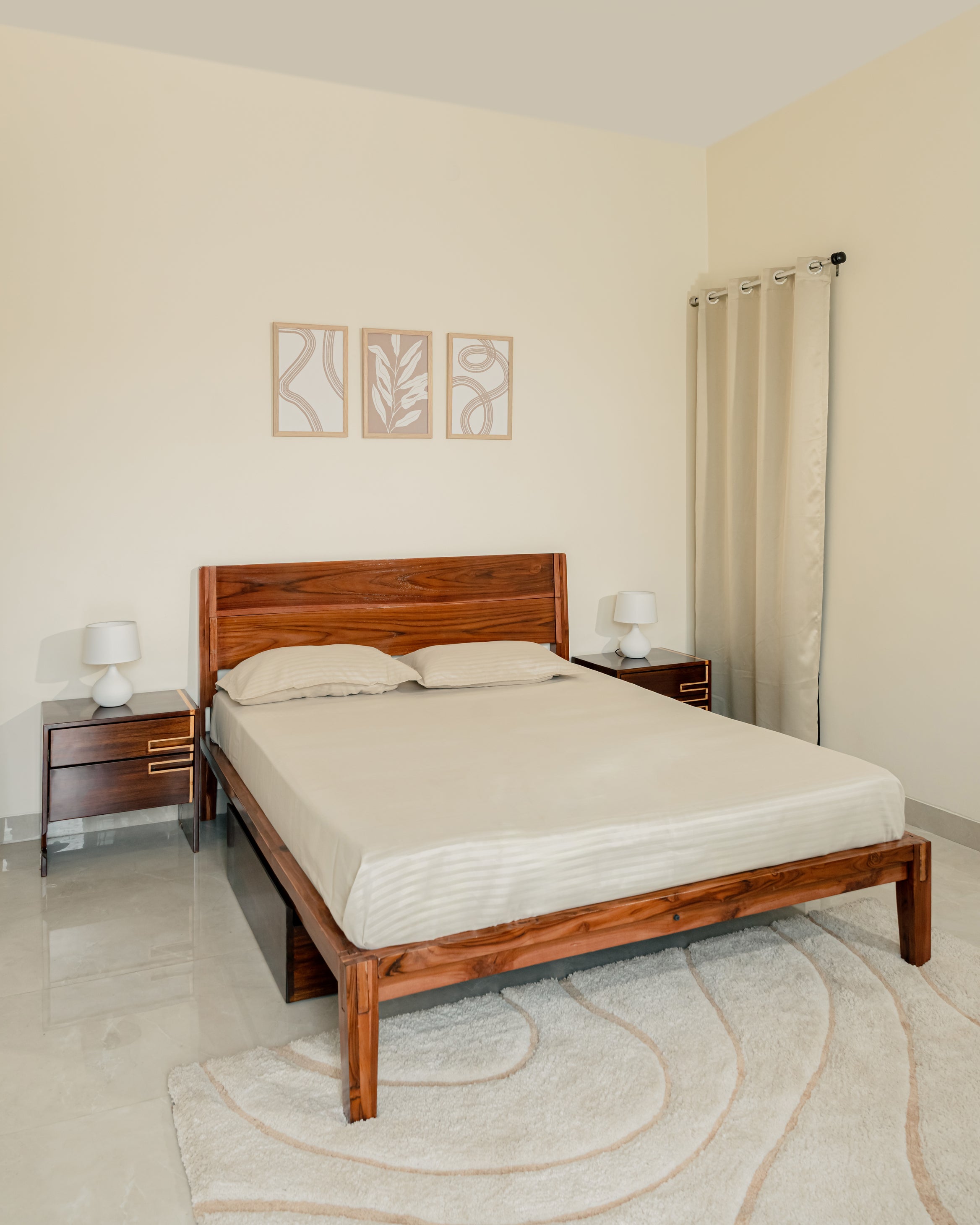 Bed with Headboard in Walnut color