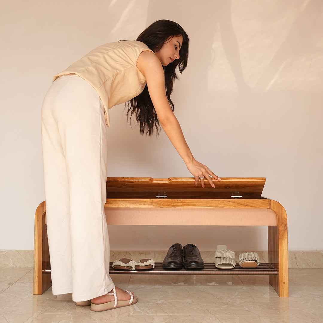 Curved Shoe Rack Natural Teak