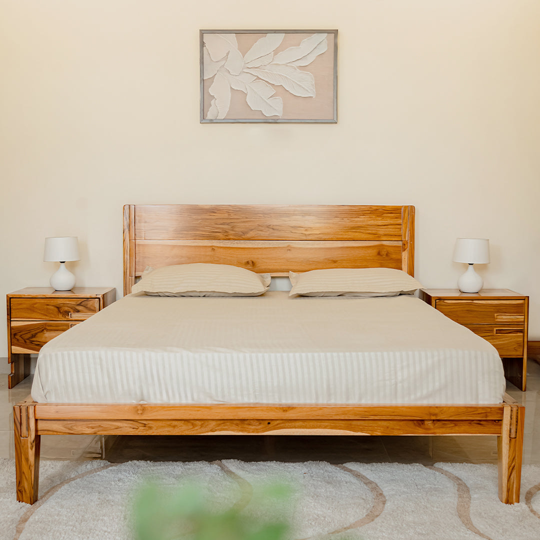 Bed with Headboard Natural Teak