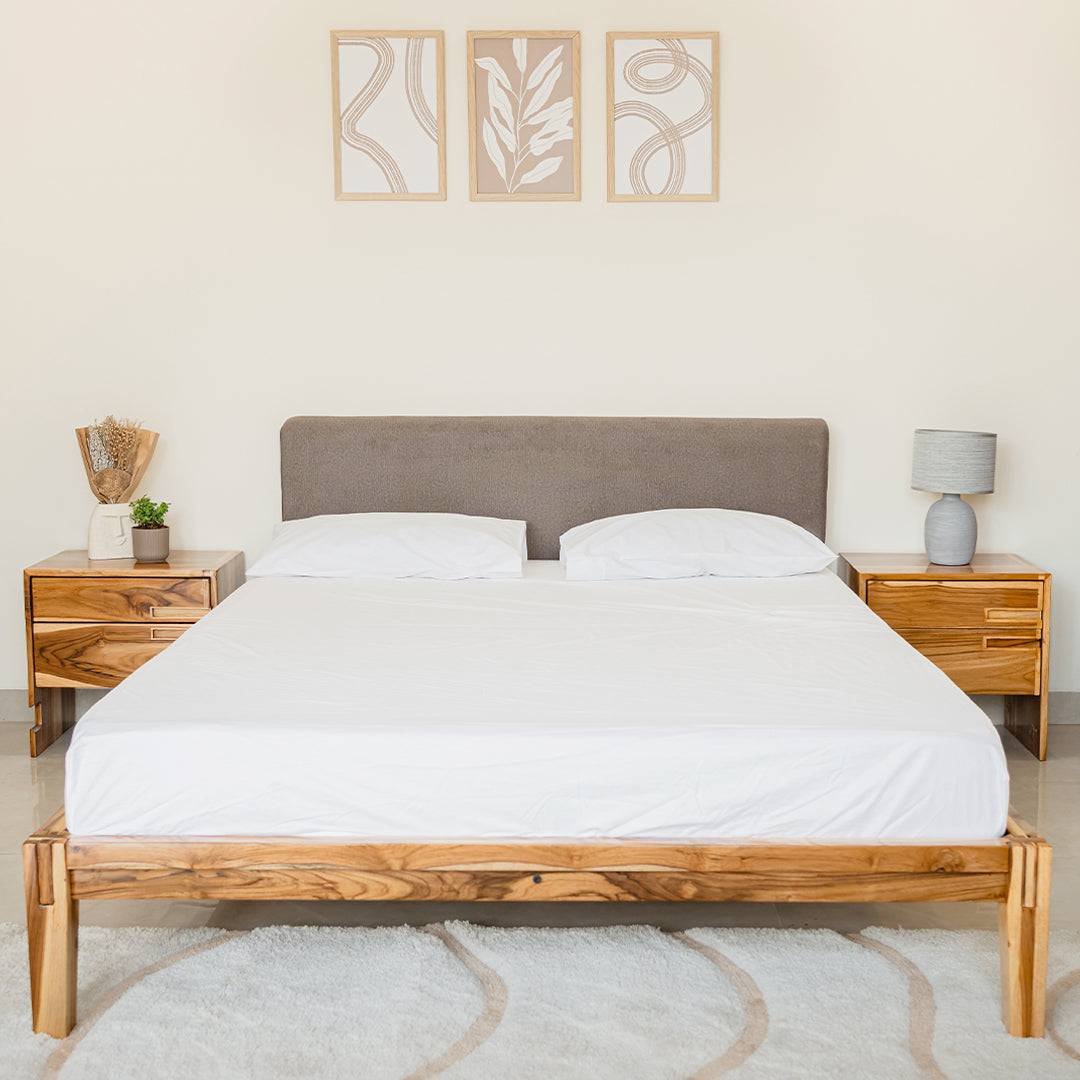 Bed With Pillowboard - Natural Teak