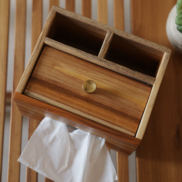 Tissue & Remote Caddy - Natural Teak