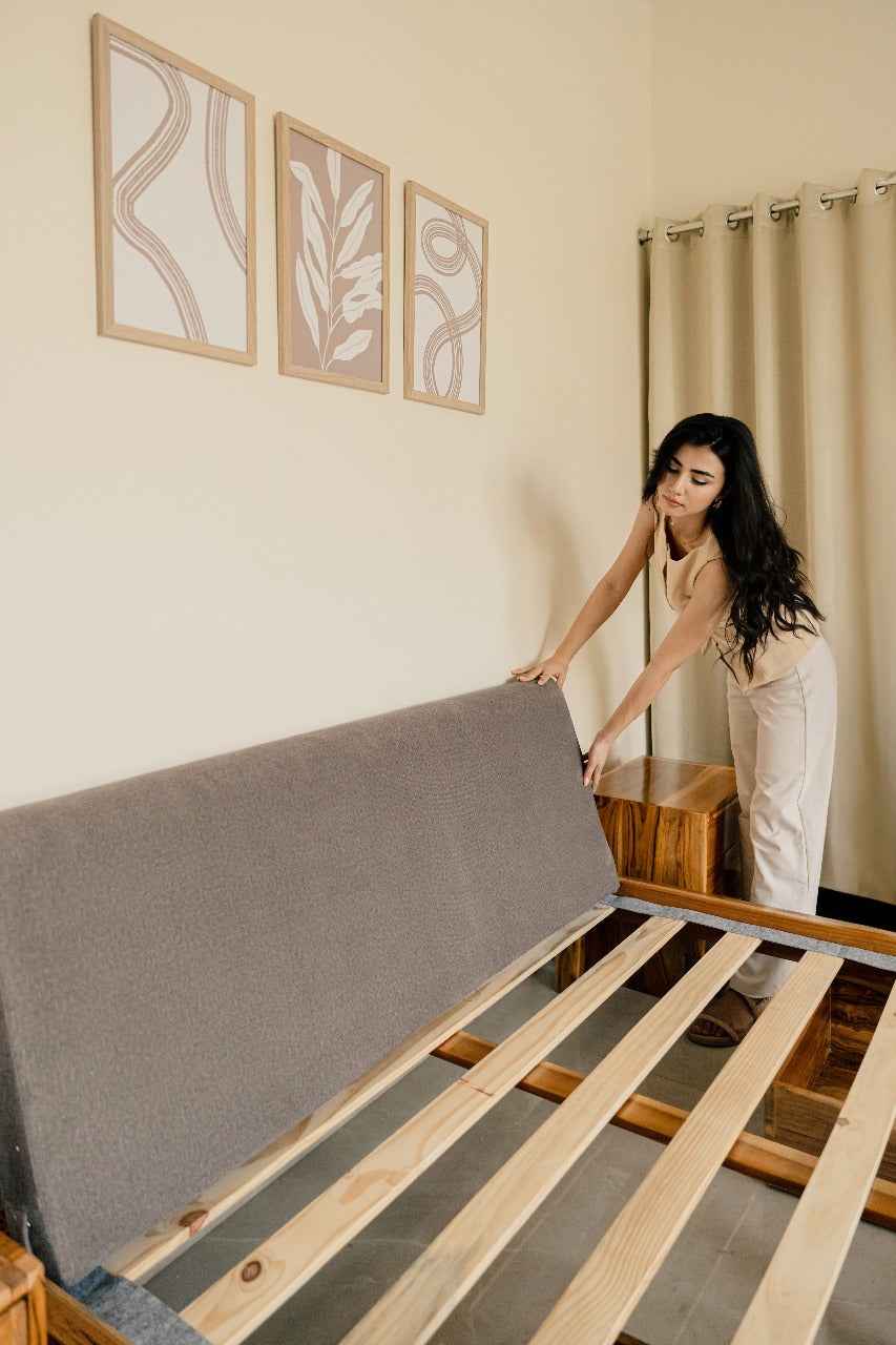 Bed With Pillowboard - Natural Teak