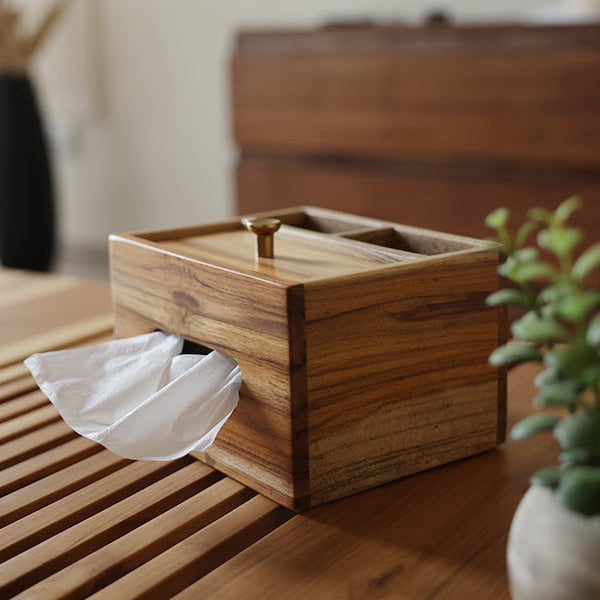 Tissue & Remote Caddy - Natural Teak