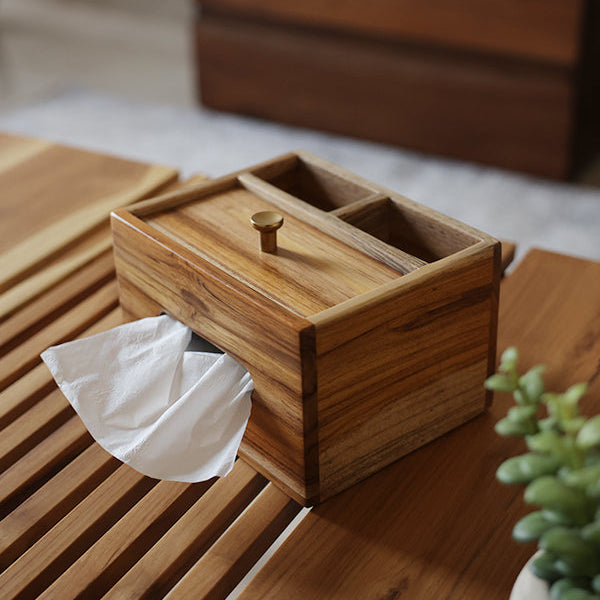 Tissue & Remote Caddy - Natural Teak